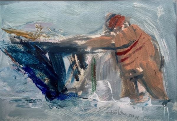Zonder titel — Op het eiland (18×24cm) — schilderij van Henk van Dam