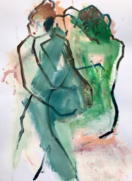 Twee modellen, staand — schilderij van Henk van Dam