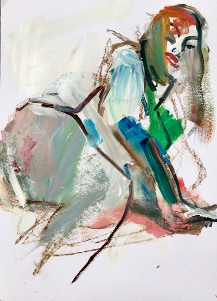 Model, leunend — schilderij van Henk van Dam
