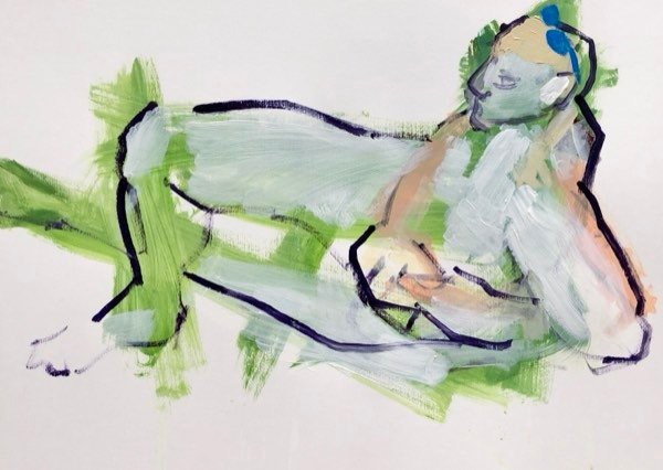 Model, liggend — schilderij van Henk van Dam