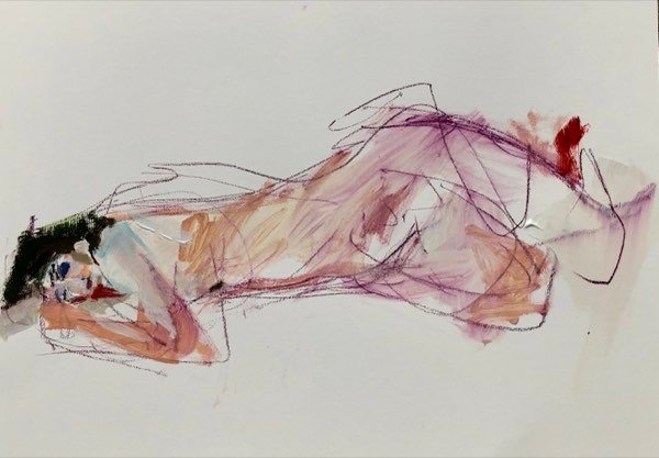Model, gestrekt — schilderij van Henk van Dam