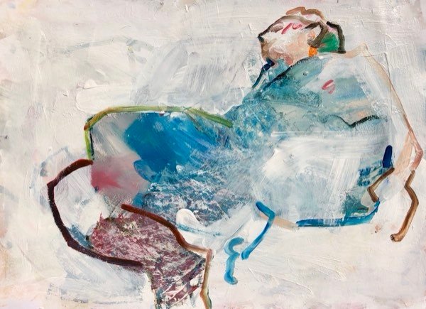 Model, liggend in wit — schilderij van Henk van Dam