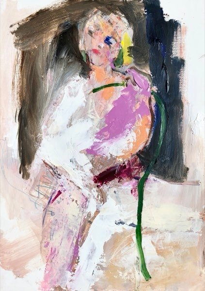 Model, paars kleed — schilderij van Henk van Dam