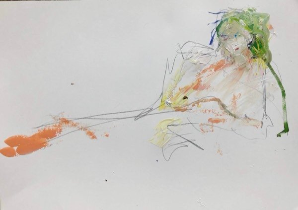 Model, ijle lijn — schilderij van Henk van Dam