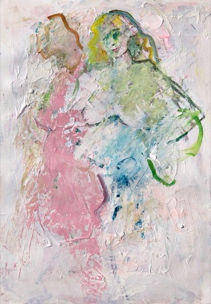 Twee modellen, pastel — schilderij van Henk van Dam
