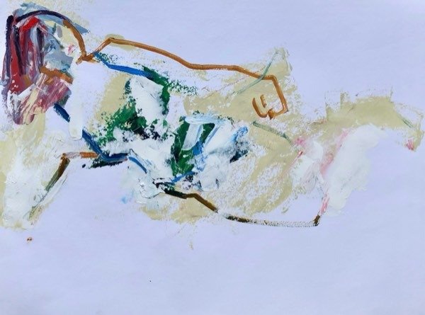 Model, kleurvlekken — schilderij van Henk van Dam