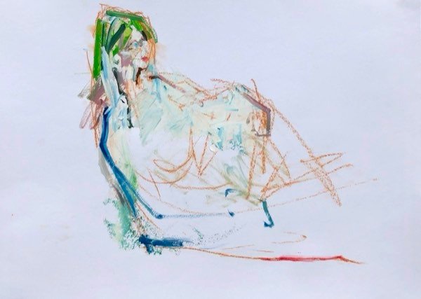 Model, leunend in blauwgroen — schilderij van Henk van Dam