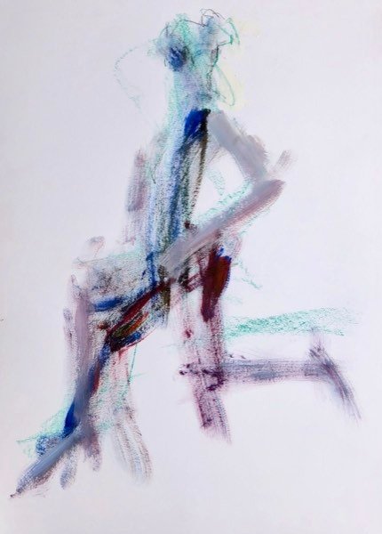 Model, kniehouding — schilderij van Henk van Dam