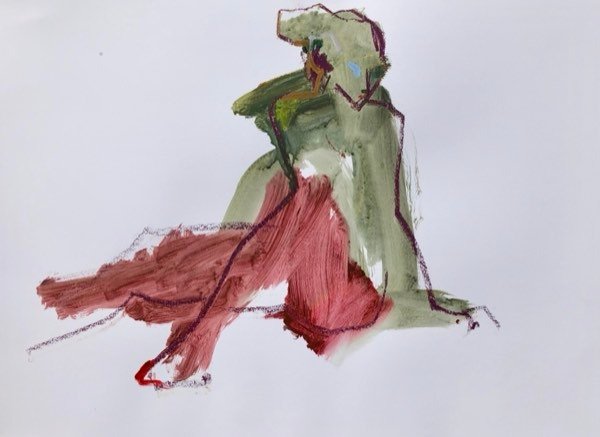 Model, groen-roze — schilderij van Henk van Dam