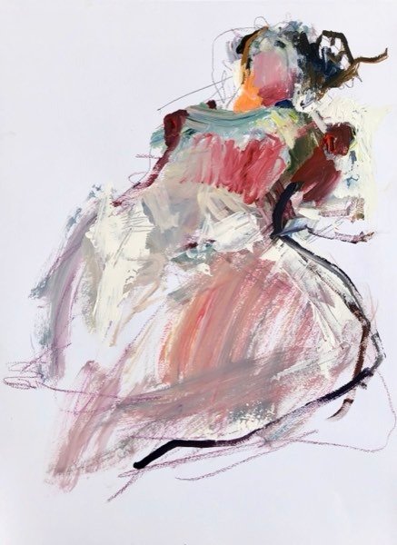 Model, roze drapering — schilderij van Henk van Dam