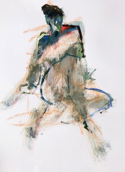 Model, teal en oranje — schilderij van Henk van Dam