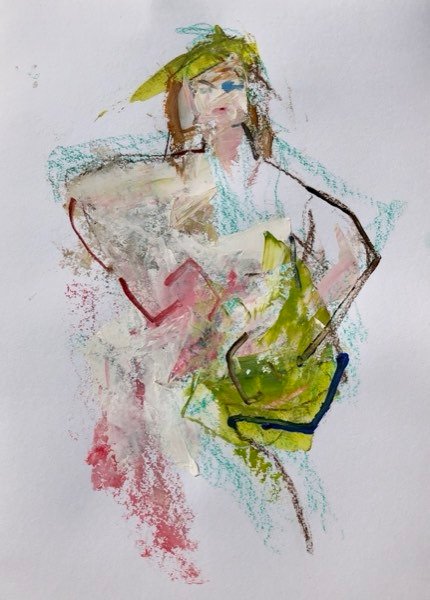 Model, olijfgroene top — schilderij van Henk van Dam