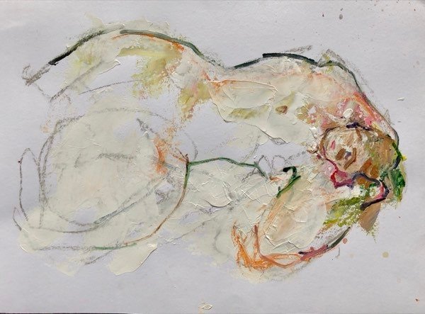 Model, liggend monochroom — schilderij van Henk van Dam