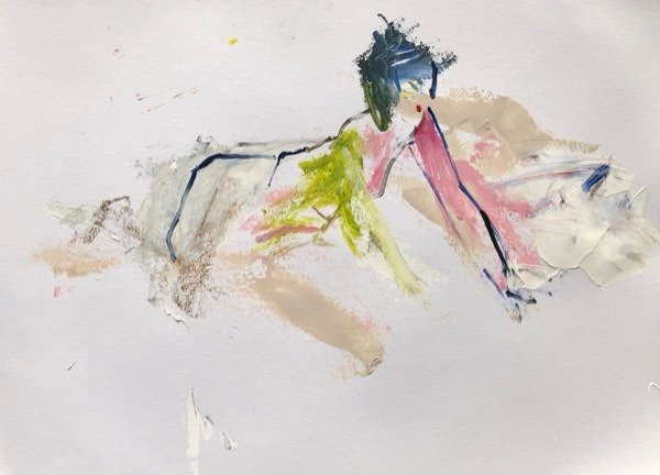 Model, roze en olijf — schilderij van Henk van Dam