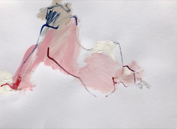 Model, sterk geabstraheerd — schilderij van Henk van Dam