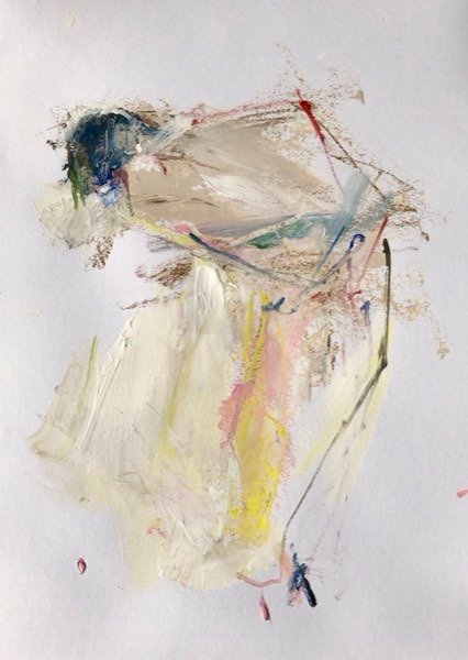 Model, leunend crème — schilderij van Henk van Dam