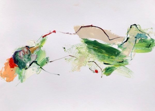 Model, groen abstract — schilderij van Henk van Dam