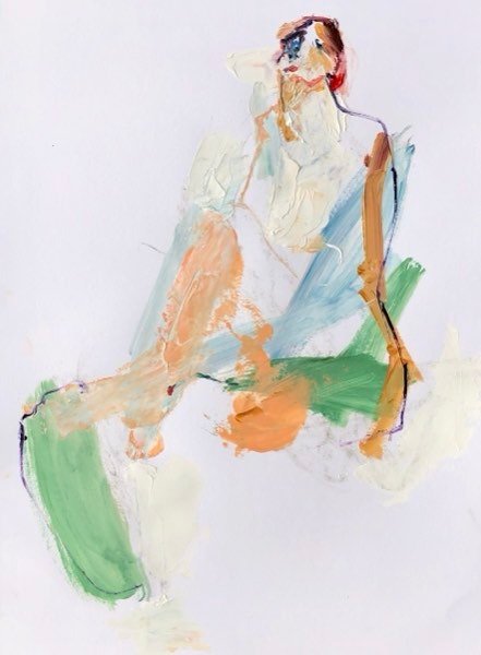 Model, oranje en groen — schilderij van Henk van Dam