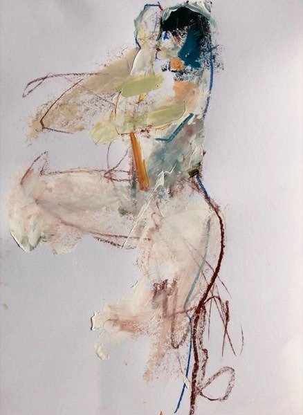 Model, leunend teal — schilderij van Henk van Dam