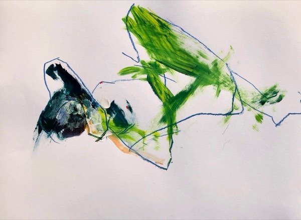 Model, groen fel — schilderij van Henk van Dam