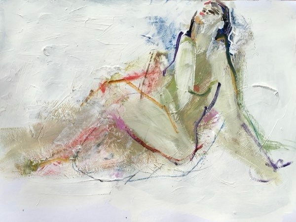 Model, olijf-crème — schilderij van Henk van Dam