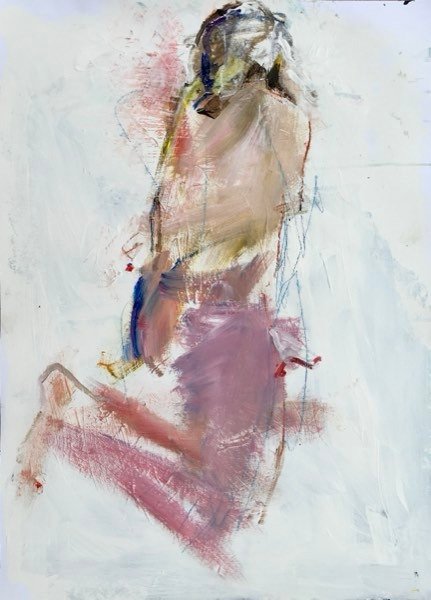 Model, gedraaid mauve — schilderij van Henk van Dam