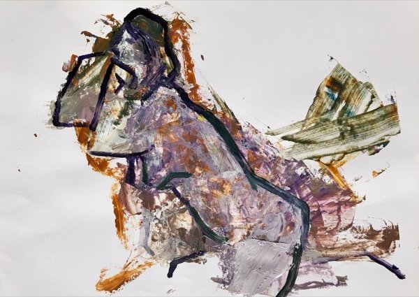 Model, mauve krachtig — schilderij van Henk van Dam