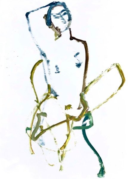 Model, arm omhoog dunne lijn — schilderij van Henk van Dam