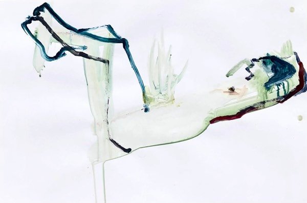 Model, teal reclinerend — schilderij van Henk van Dam