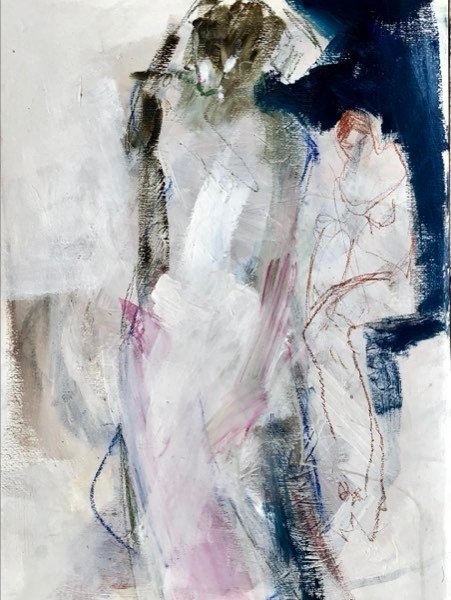 Twee modellen, grijs en sienna — schilderij van Henk van Dam