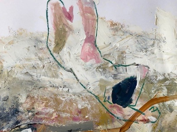 Model, roze vlakken — schilderij van Henk van Dam