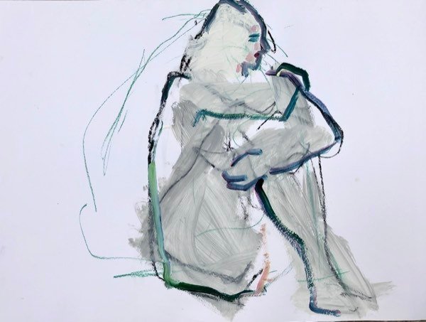 Model, knieën opgetrokken — schilderij van Henk van Dam