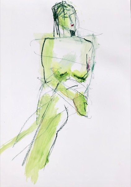 Model, fris groen — schilderij van Henk van Dam