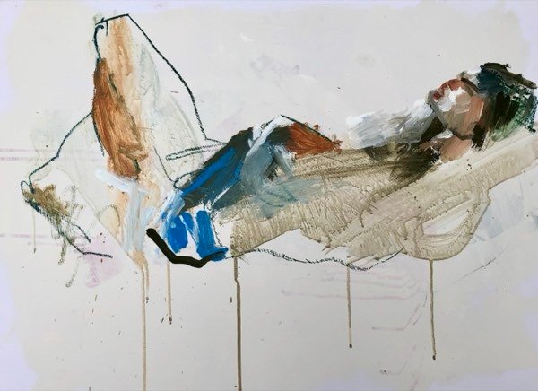 Model, druipend crème — schilderij van Henk van Dam