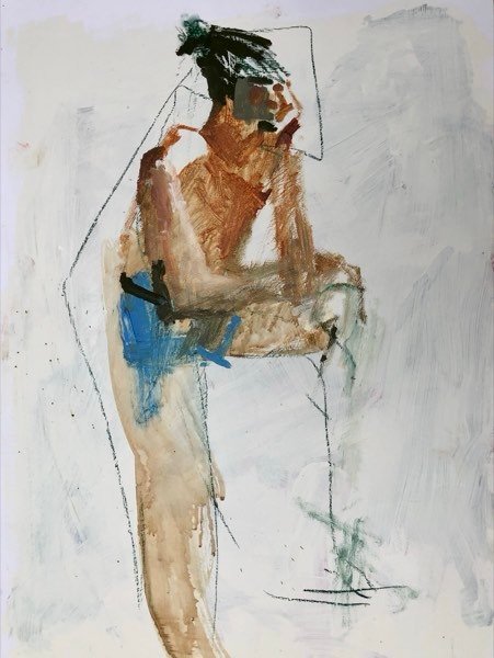 Model, geometrisch hoofd — schilderij van Henk van Dam
