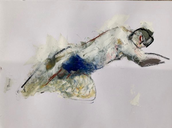 Model, donkerblauw accent — schilderij van Henk van Dam