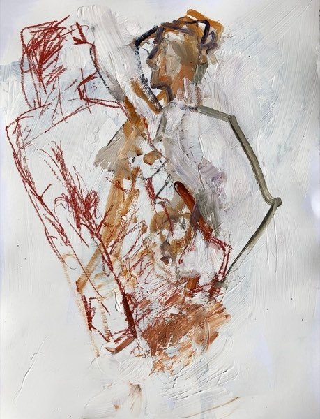 Modelstudie, rode krabbels — schilderij van Henk van Dam