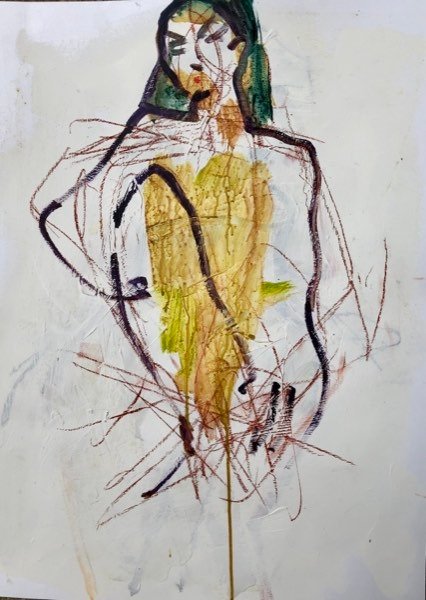 Model, groene haardos — schilderij van Henk van Dam