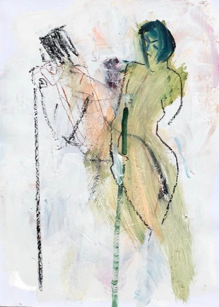 Deux modèles, croquis et olive — peinture de Henk van Dam