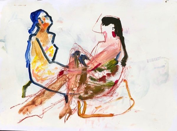 Deux modèles, jaune et olive — peinture de Henk van Dam