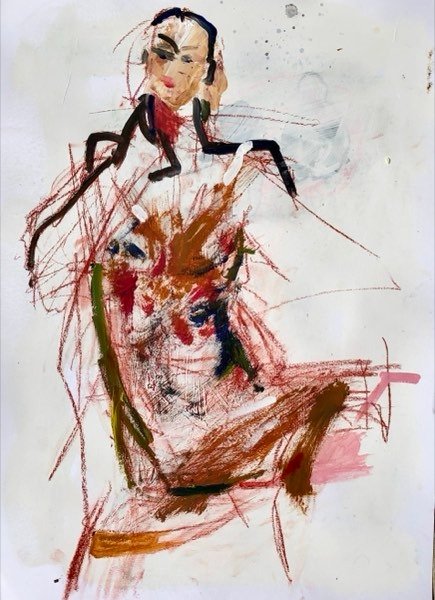 Modèle, lignes de craie rouge — peinture de Henk van Dam
