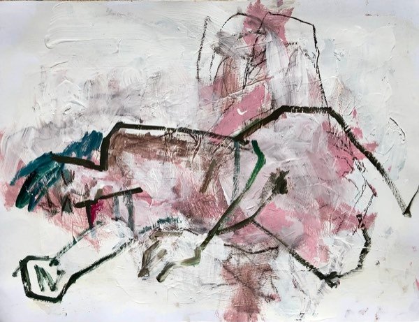Modèle, rose diagonal puissant — peinture de Henk van Dam
