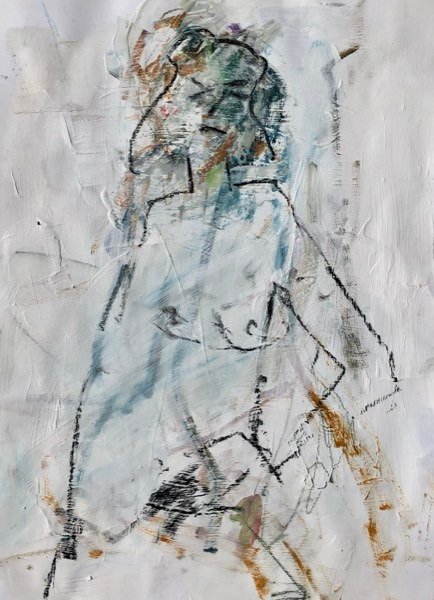 Modèle, craie gris-bleu — peinture de Henk van Dam