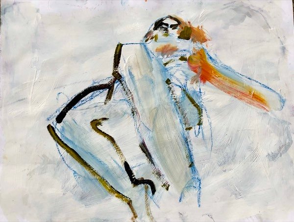 Modèle, penché bleu pâle — peinture de Henk van Dam