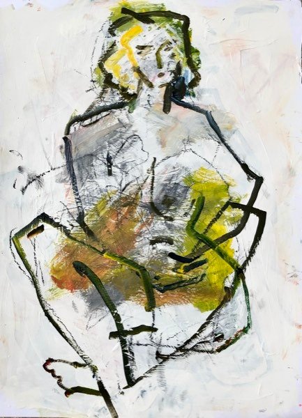 Modèle, boucles blondes olive — peinture de Henk van Dam
