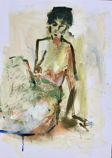 Modèle, sienne penché drapé — peinture de Henk van Dam