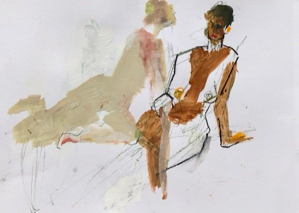 Deux modèles, crème et brun — peinture de Henk van Dam