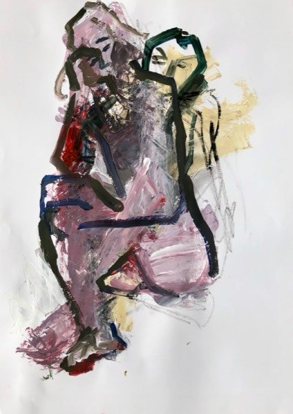 Deux modèles, rose et vert foncé — peinture de Henk van Dam