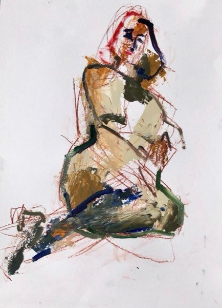 Modèle, agenouillé chevelure rousse — peinture de Henk van Dam