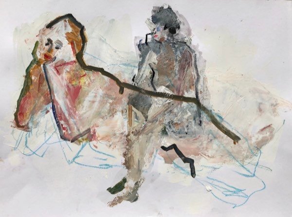 Deux modèles, bordeaux et gris — peinture de Henk van Dam